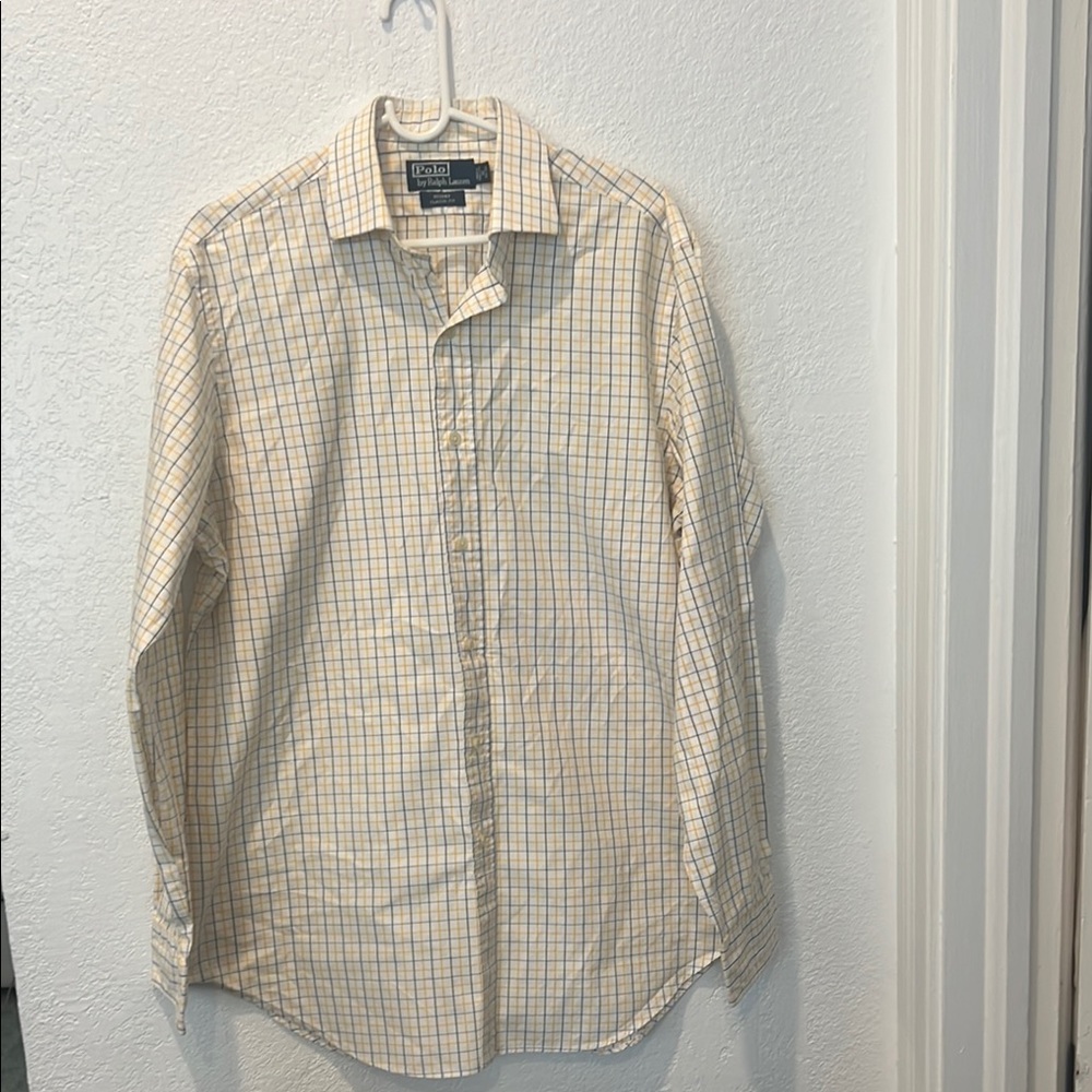 Polo by Ralph Lauren Cream with Yellow & Dark Blue Casual Button Down Shirt